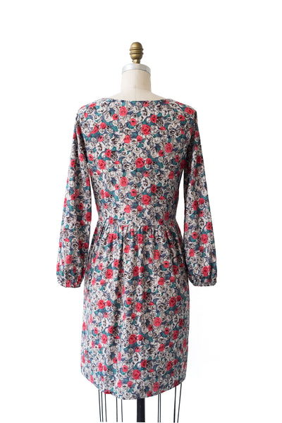 ROSIE IN CORAL ON GREY FLORAL